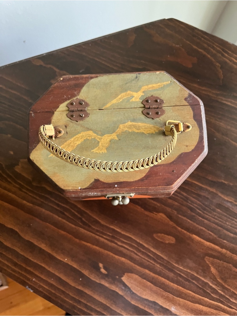 Hand-Painted Wooden Purse with Metal Handle - Picture 5 of 6